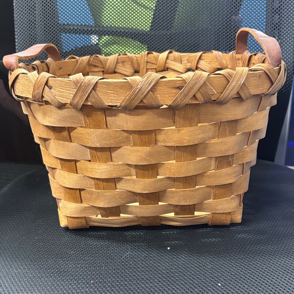 Woven Accent Basket with Leather Handles - Brown